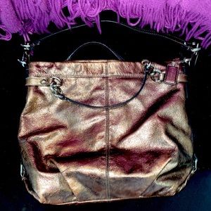 Coach Brooke Hobo Rose Gold leather distressed Crackled